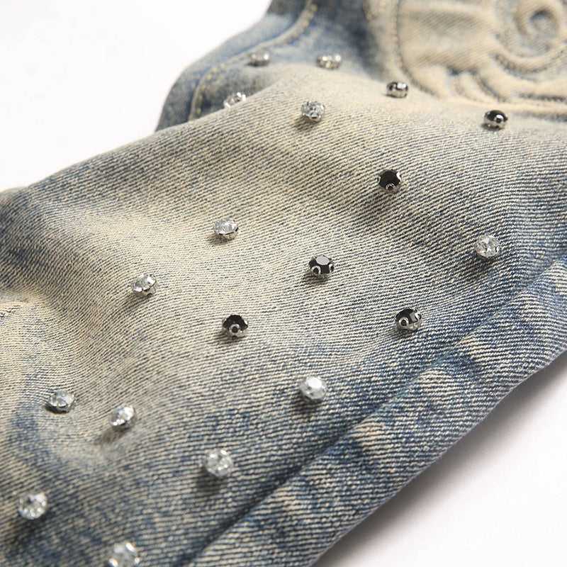 Men's Vintage Bootcut Denim Jeans Streetwear Embossed | SAMAG