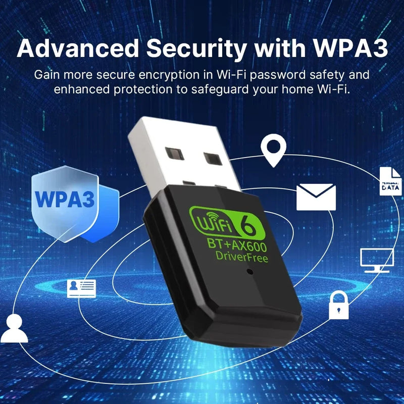 Wifi 6 Adapter AX600/AX300 Bluetooth5.4 Usb 2.4G/5Ghz Antena PC Laptop Dongle 802.11ax Wireless Network - Visuel 6 | SAMAG