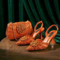 New Italian Pumps and Bag To Party 2026 INS Style Pointed DURABLE OUTSALE Rhinestone Elegant Coffee Color High Heels for Women