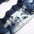 Men Letters Printed Denim Jeans Holes Ripped Patchwork | SAMAG