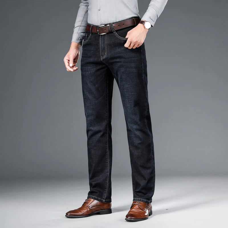 SHAN BAO autumn spring fitted straight stretch denim | SAMAG
