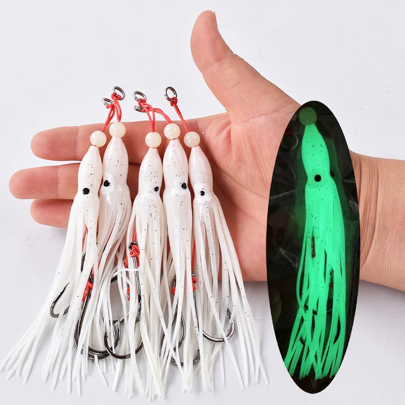 5pcs/pack soft squid 12cm 5.5g silicon gel skirt  tentacle 15# double assist hook lure hook rig fishing tackle saltwater fishing
