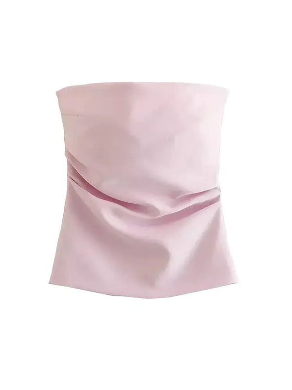 Strapless Draped Bustier Tops for Women, Straight Neck, Back Zipper, Female Camis, Fashion
