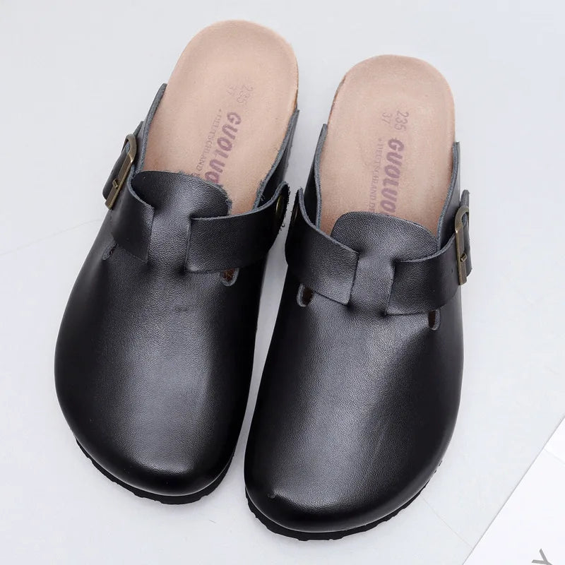 PU Leather Birken Mules Cork Footbed Potato Shoes Comfort Slip on Sandals with Arch Support Black White Brown With Arch Support