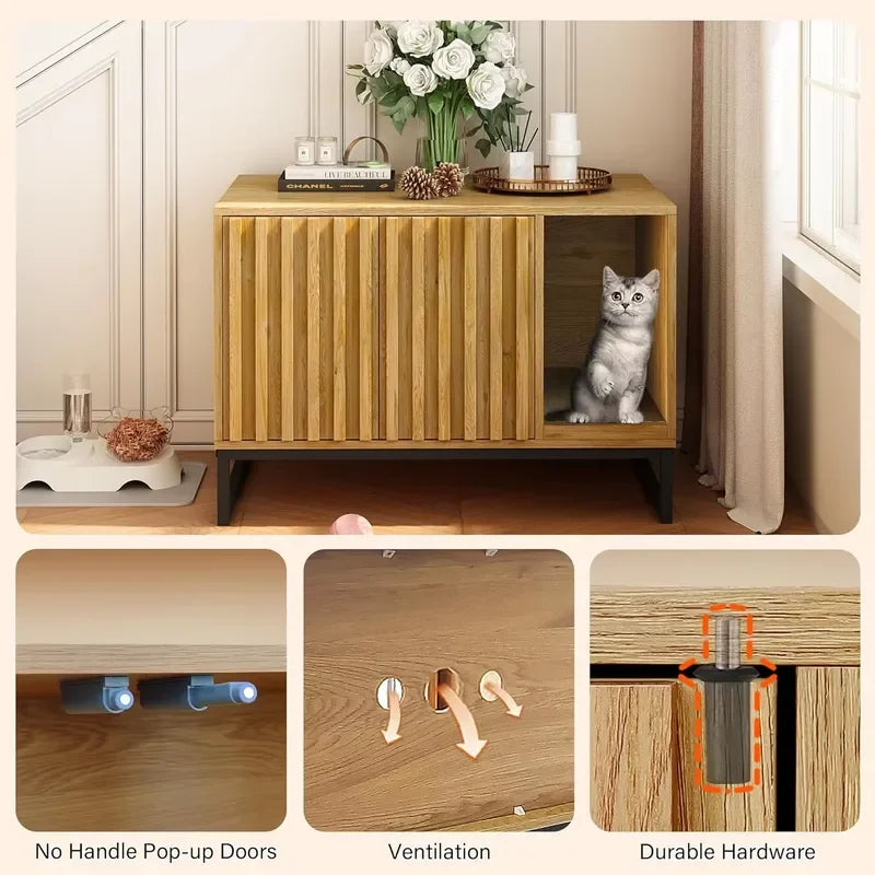 Modern Cat Box Enclosure Furniture Hidden Box with Scratch Pad Entryway Bench End Table Pet Bed for Cats