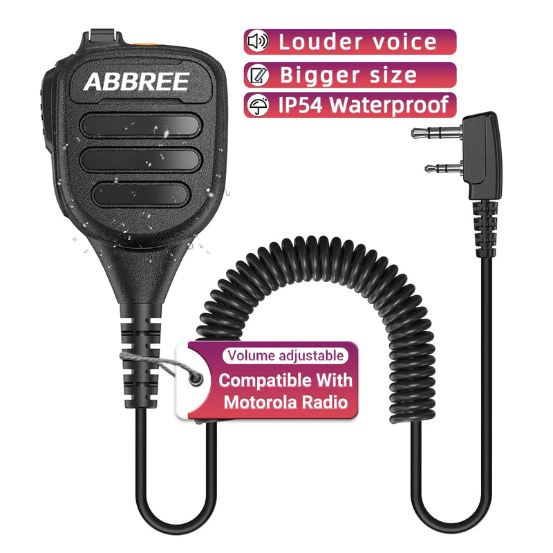 ABBREE AR-850 Speaker Mic Walkie Talkie Volume Adjustable IP54 Waterproof Compatible With Baofeng UV-5R UV-39 BF-888S Ham Radio