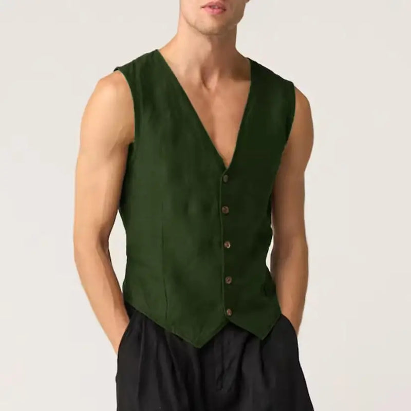 Linen Casual Men's Vest Cool Sleeveless Male Summer Single Breasted Suit Vests V Neck Vintage Jacket for Men Waistcoat