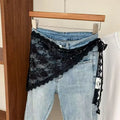 Korean Style Lace Embroidery Belt with Detachable Scarf Layering Accessory for Tulle Skirts Elegant Waist Chain with Floral