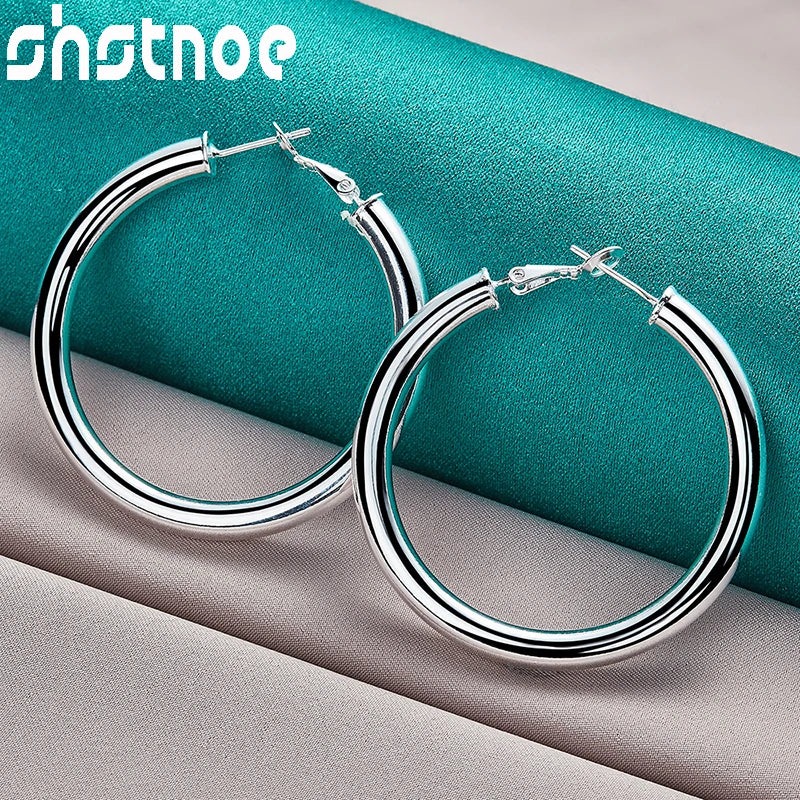 SHSTONE 18K Gold 50mm Big Round Earrings For Women Party Wedding Banquet Fashion Jewelry 925 Sterling Silver Hoop Earring Gifts