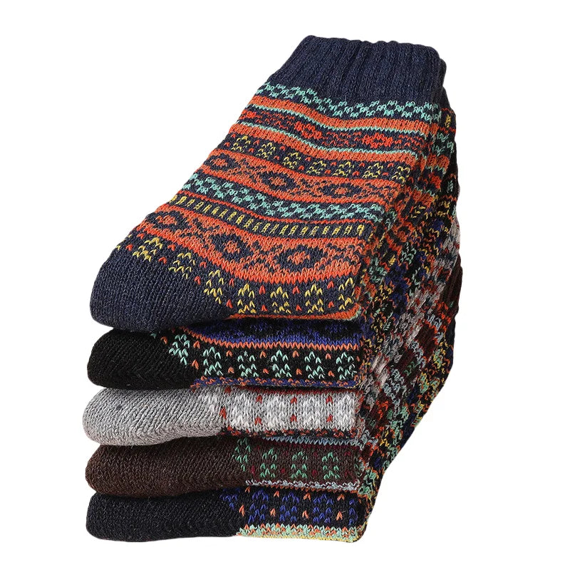 5pairs Unisex Ethnic Style Vintage Thick Wool Warm Crew | SAMAG