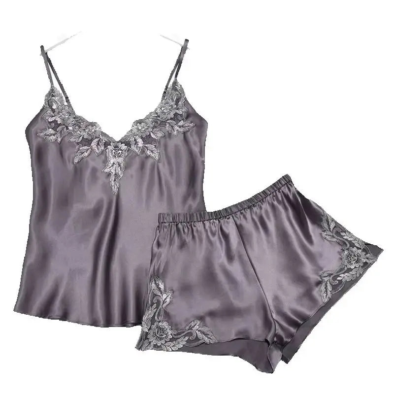 Summer  silk pajamas women's Sleepwear Nighty Panty Silk Nighty lace large home clothes 4XL Camisole shorts two-piece sexy