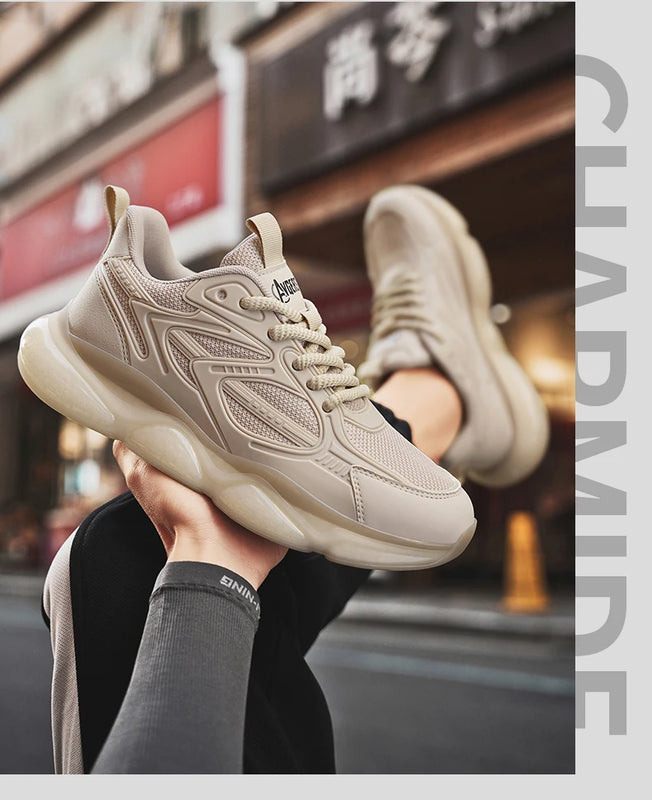 Men's Sports Shoes Trendy Flat Heel Low-top Soft-soled Round Toe Lace-up Large Size New High-quality Solid Color Running Shoes