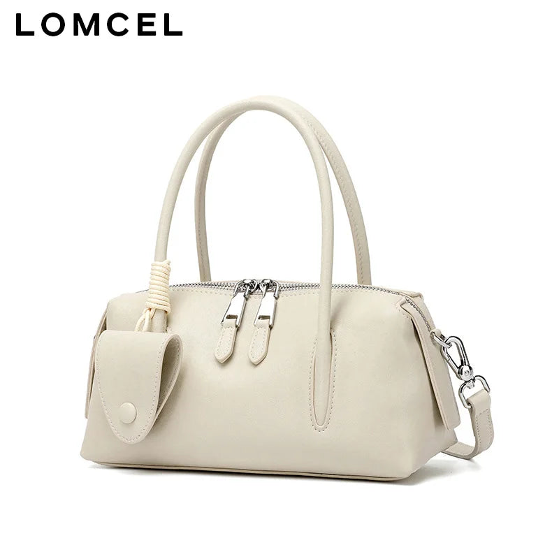 LOMCEL 632 Leather shoulder crossbody bag for daily use 2026 new model Boston pillow bag, top layer of cowhide bowling bag