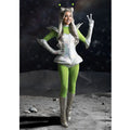Women Alien Ladies Outer Space Alien Cosplay Outfit Metallic Silver Corset Green Bodysuit Costume for Halloween Carnival