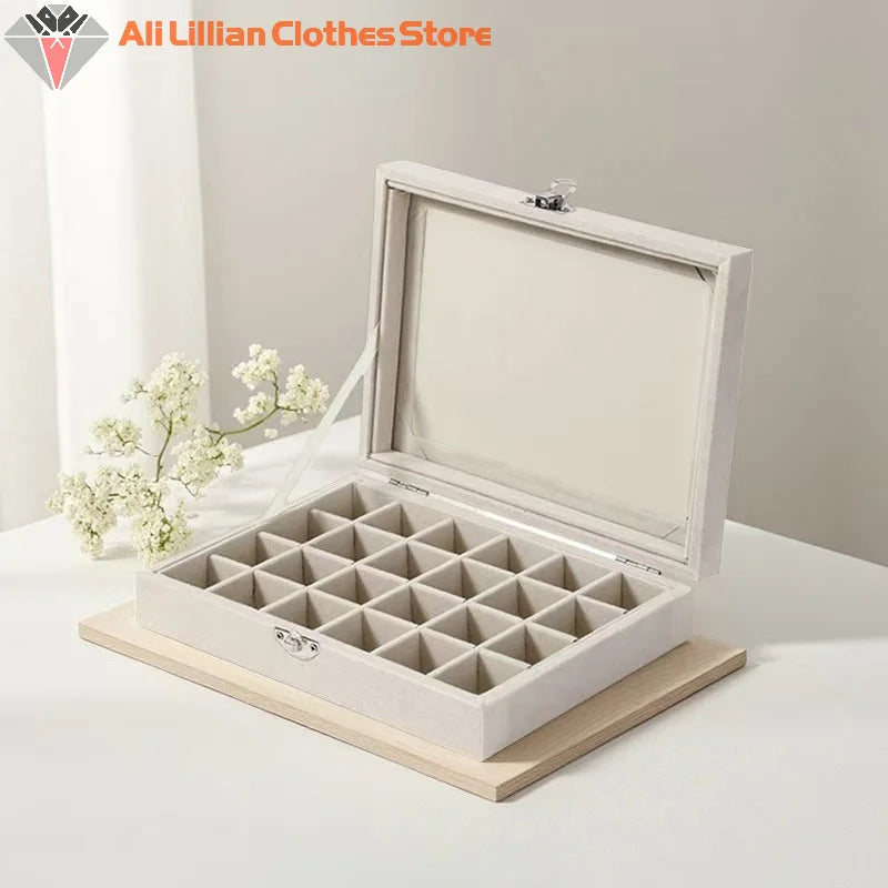 24 Grid Jewelry Storage Box New Transparent Window Large Capacity Ring Necklace Jewelry Storage, Simple And High-end Display Box