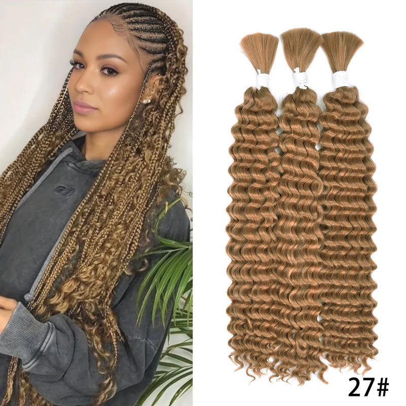 Synthetic Curly Deep Wave Bulk hair For Braiding 20inch No Weft Deep Wave For Braiding Micro Faux Braiding Hair for Boho Braids