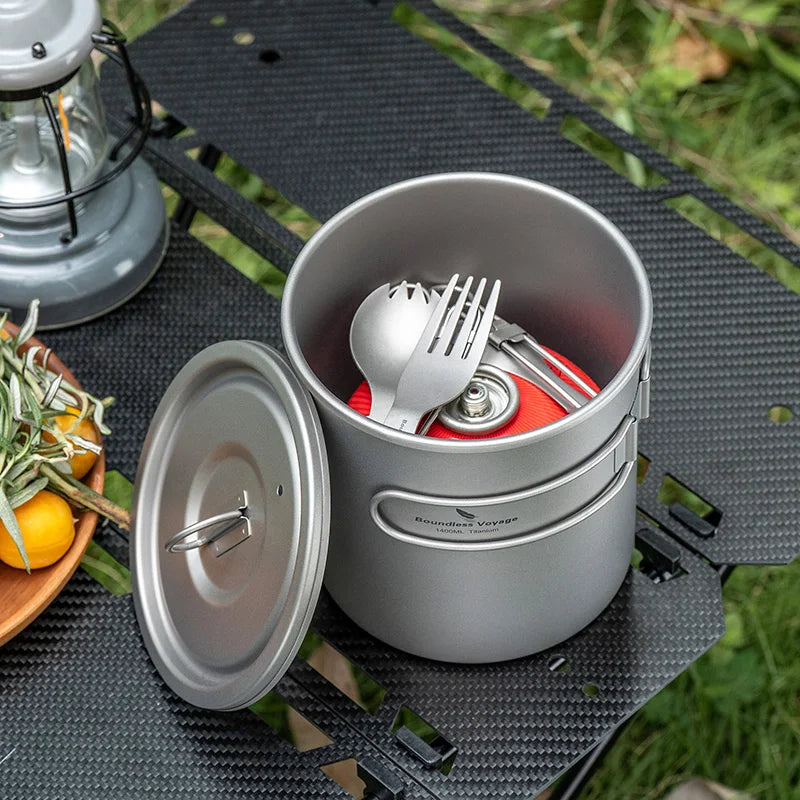 Boundless Voyage Titanium Pot Ultralight Backpacking Cookware with Folding Handle for Hiking & Camping W-Ti2060C