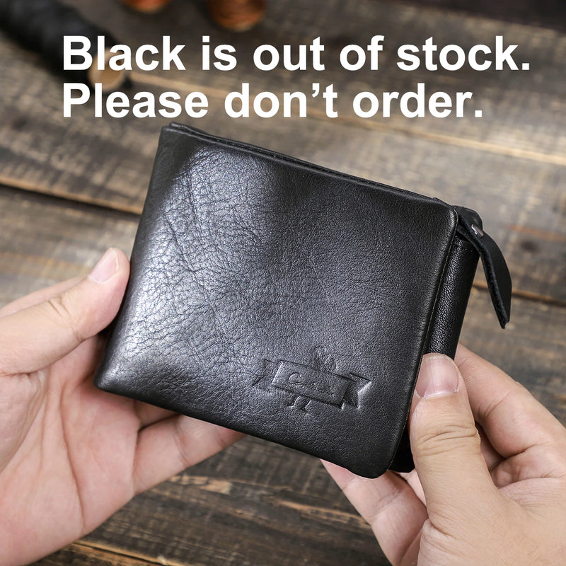 CONTACT'S Genuine Crazy Horse Leather Men Wallets Vintage Trifold Wallet Zip Coin Pocket Purse Cowhide Leather Wallet For Mens