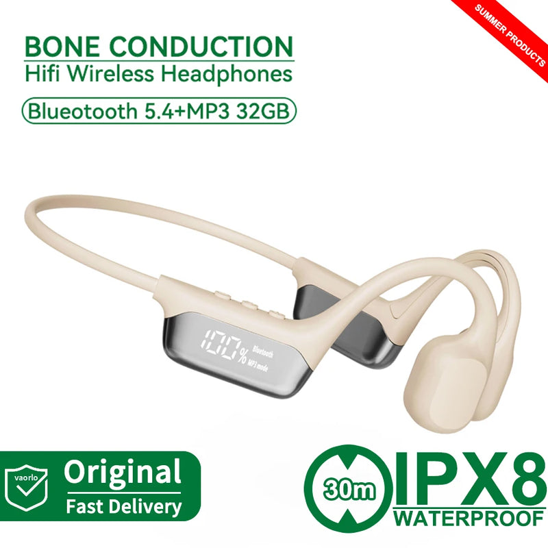 Bone Conduction Earphones Bluetooth Wireless IPX8 Waterproof MP3 Player Hifi Ear-hook Headphone With Mic Headset For Swimming