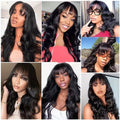 Body Wave Human Hair Wigs With Bang Full Machine Made Wigs 3x1 Middle Part Lace Wig Brazilian Bob Wig Natural Color Wig 30 Inch