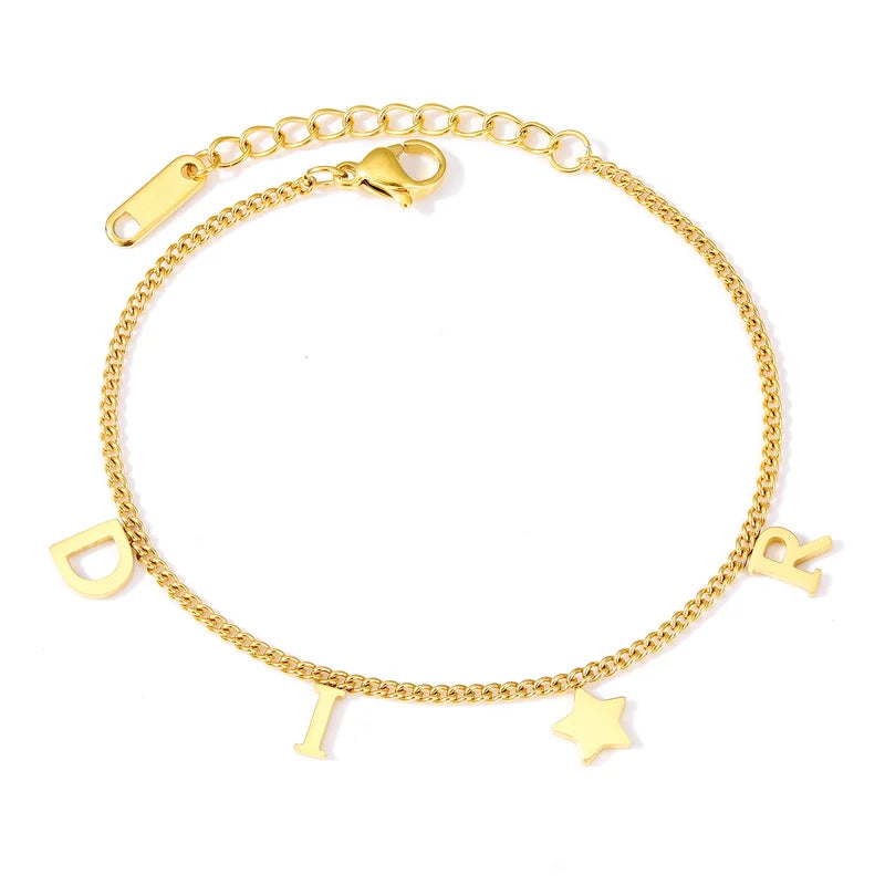 EVISPOL New Fashion Letter Star Pendant Bracelet for Woman Vintage Stainless Steel Bracelet Luxury Jewelry Gifts