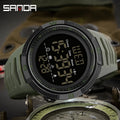 SANDA Fashion Men's LCD Digital Casual Date and Week Alarm Waterproof Sport Silicone Strap Military Electronic Watch