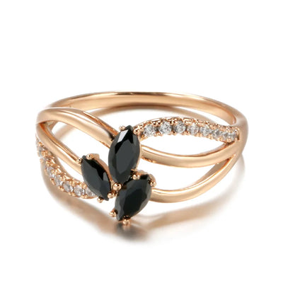 Luxury 18k Rose Gold Natural Black Diamond Ring Geometric Line Cross Wedding for Women Larimar Vintage Fine Jewelry | SAMAG