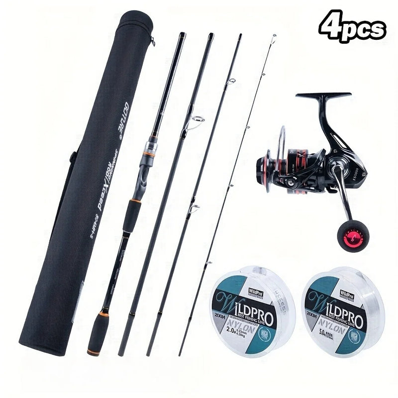 Goture 4pcs Fishing Rod And Reel Set,Includes a Carbon Fiber Rod, Aluminum Alloy Reel,And 2 Spools of Fishing Line,Fishing tools