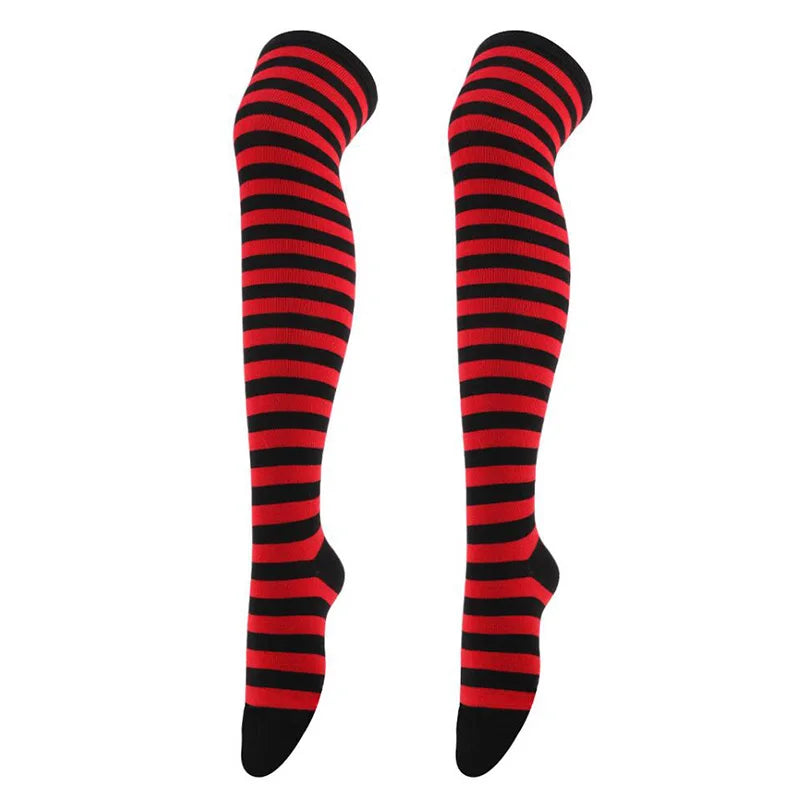 Sexy Long Over Knee Thigh Highs Socks Japanese Black White Striped Women Ladies Girls Kawaii Lolita Anime Cotton Warm Stocking