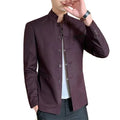 Black Stand-up Collar Men Retro Suit Jacket, Asian Size Slim-fit Blazer Coat, Single-Breasted Long-Sleeved Overcoat M-5XL