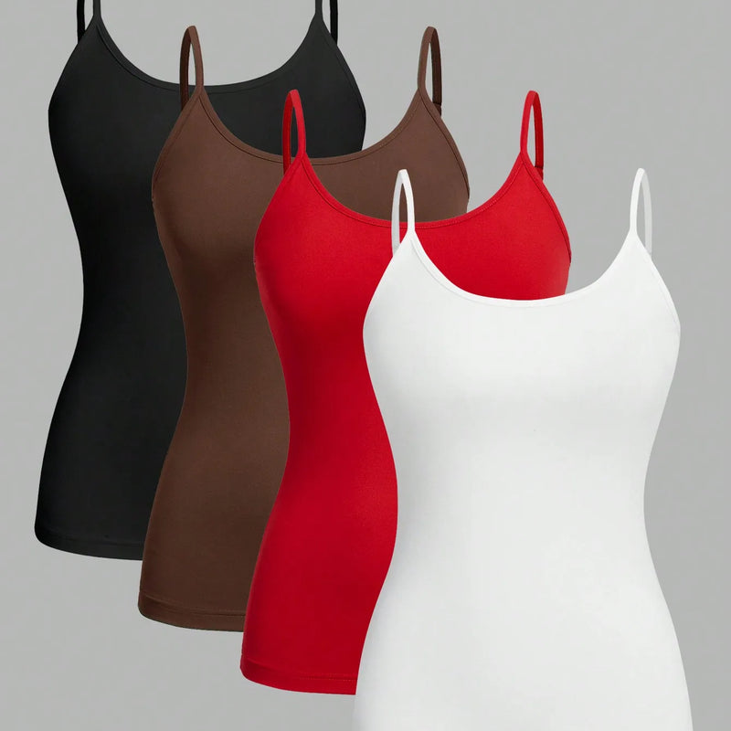 4 pcs Women Solid Color  Camisoles Vest Women Tank Tops Female Summer Sexy Strap Basic Tops Sleeveless Camisole T-shirt