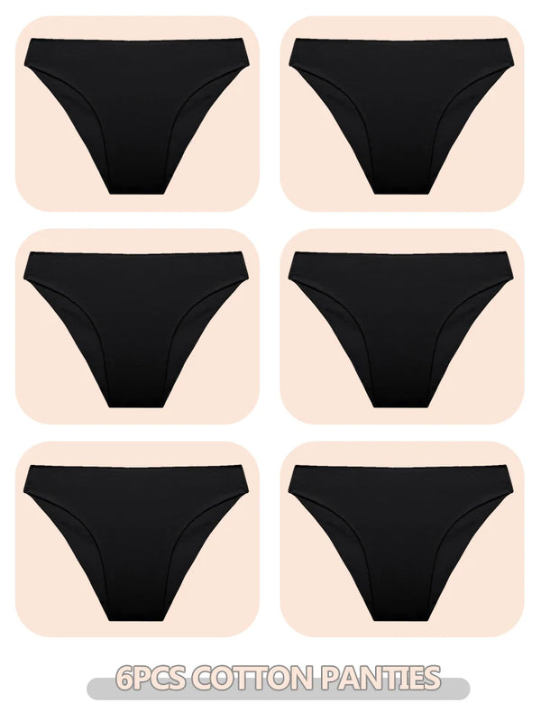 6pcs Cotton Women's Lingerie M-XXL Solid Seamless Panties Sexy Breathable Low-Waist Briefs Female Soft Comfortable Underpants