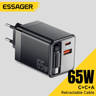 65W GaN Charger with Retractable Cable PD Fast Charging | SAMAG