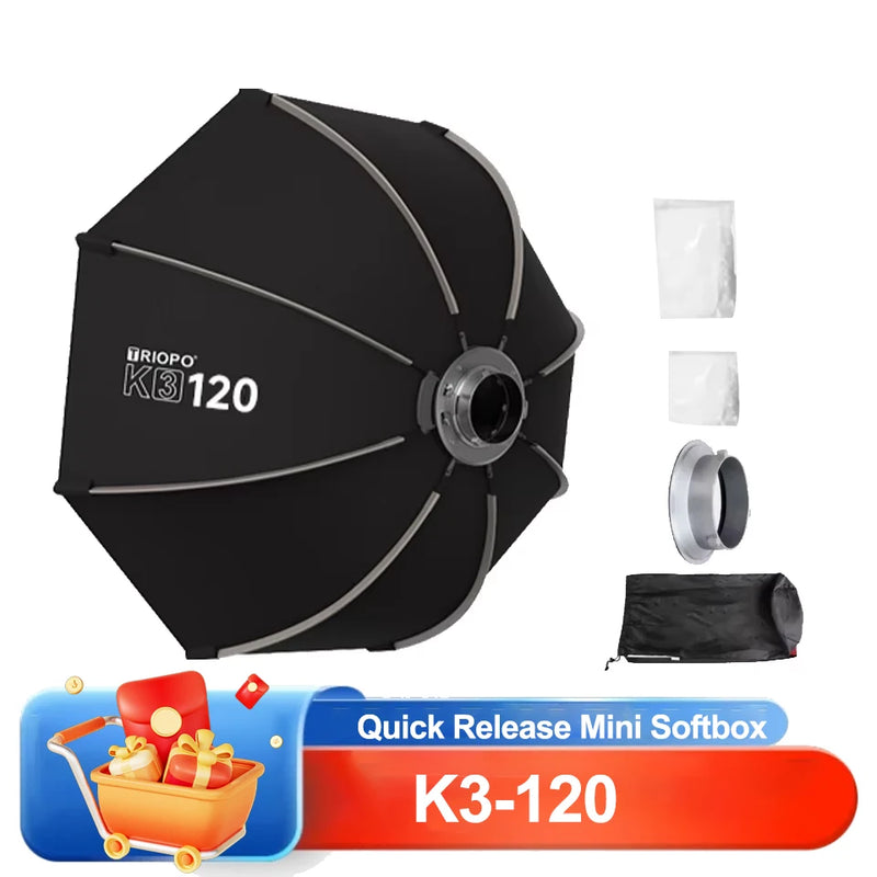 TRIOPO K3 Series K3-55 K3-65 K3-90 K3-120 Quick Release Softbox Folding Octagon Softbox for Photography Studio