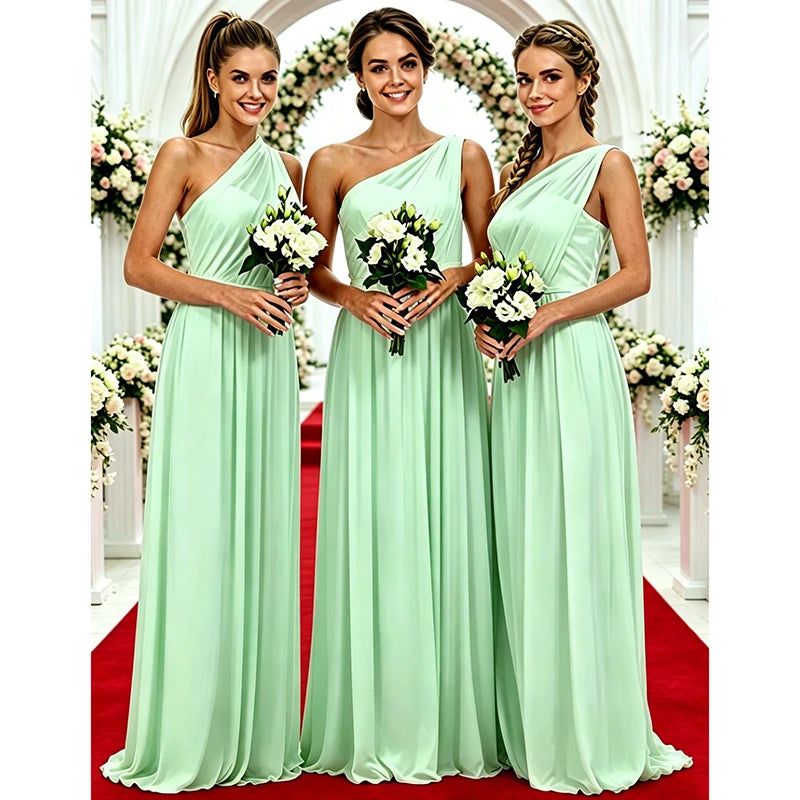 One Shoulder Lemon Yellow Bridesmaid Dresses Chiffon | SAMAG