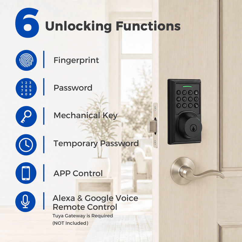 Jodays 4-in-1 Fingerprint Smart Deadbolt Lock, Keyless Entry Door Lock with Keypad Bluetooth App Auto Lock, Alexa & Google Assistant Supported(Gateway Required, Not Included), Easy Installation