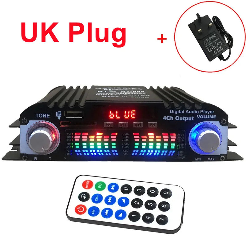 Woopker 45W*4 HiFi Sound Amplifier Digital 4 Channel Audio Amp Support Bluetooth Karaoke Player FM Remote Control for Home