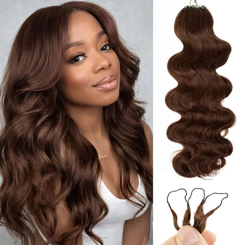 12A Body Wave Chocolate And Natural Black Pre-Separated Feather Crochet Invisible Crochet Hair Extensions Body Wave Crochet Human Hair For Women