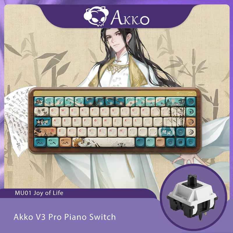 Akko MU01 Mountain Seclusion Wooden Mechanical Keyboard RGB Hot-swappable BT 5.0/2.4G Wireless & Type-C Wired Gaming Keyboard