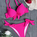 Sexy Front Bow Knot Push Up Bikinis Two Pieces Solid | SAMAG