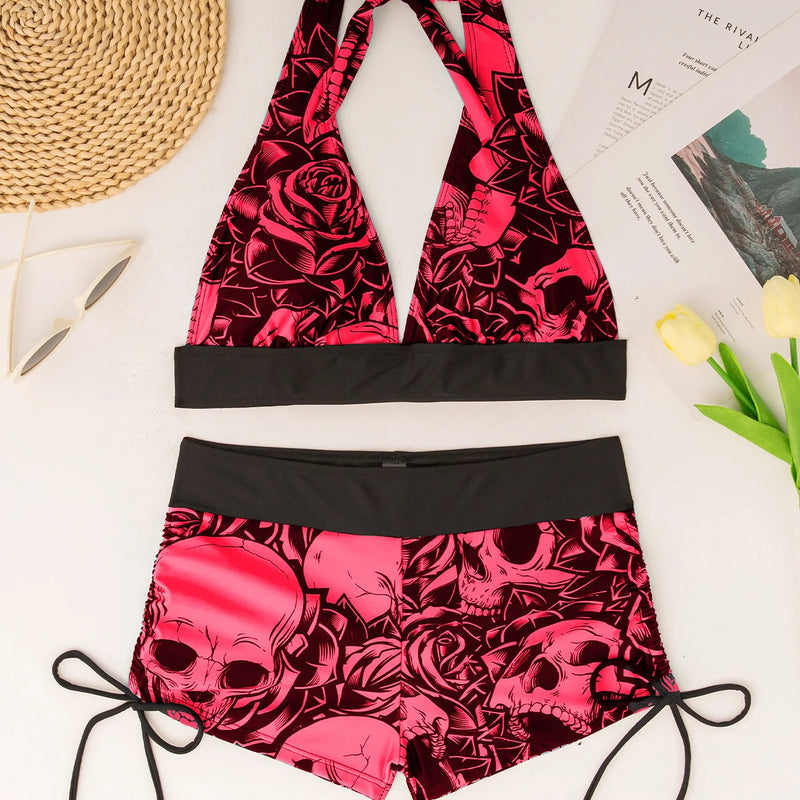 Square Neck Modest Bikini Set With Skull Print | SAMAG