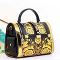 Women Boston Bag Printed Pattern Handbag Large Capacity Shoulder Crossbody Bag Double Zipper Half Cover Style Top Handle Bag