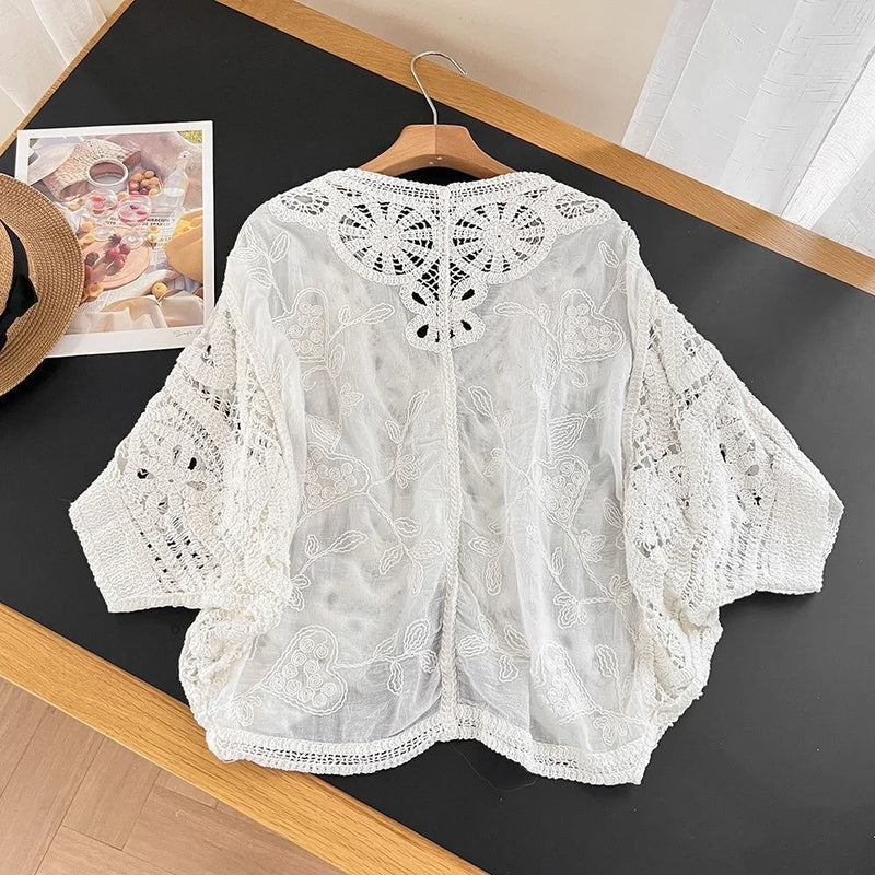Fashion Hollow Out V - Neck Sun Protection Open Cardigan - View 5 | SAMAG