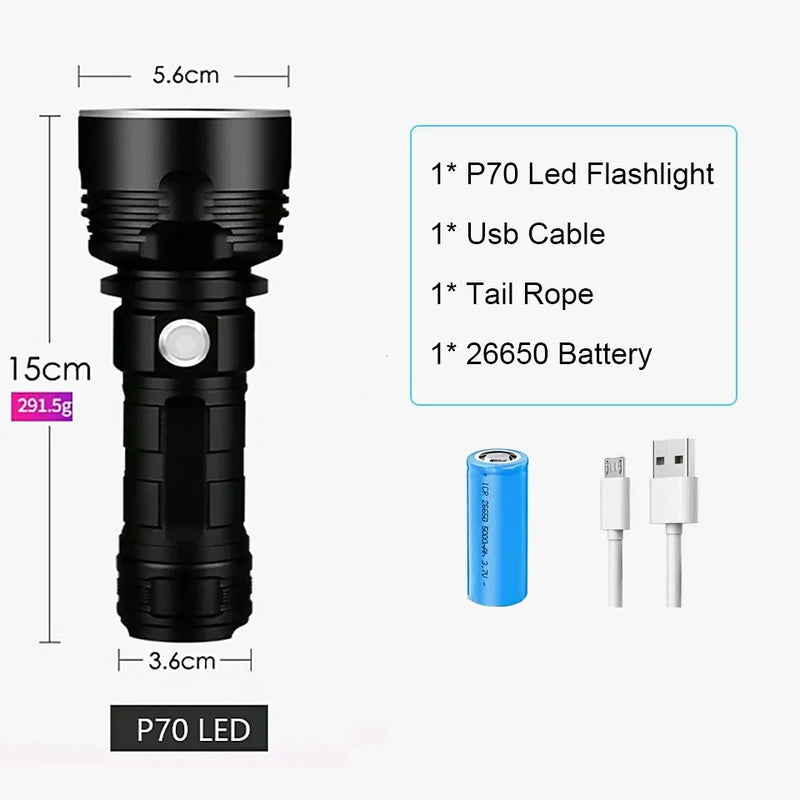 High Power XHP70 LED Flashlight Tactical Torch USB Rechargeable Lantern Waterproof Lamp Ultra Bright Lantern For Camping Outdoor