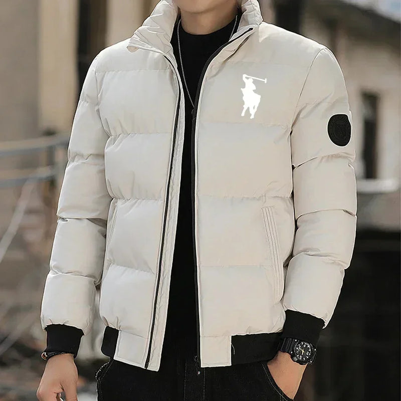 New Autumn Winter Men's Casual Down Jacket Outdoor Fashionable Stand Collar Short Warm Printed Zipper Coat Streetwear Parkas