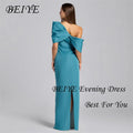 BEIYE Simple Blue Off The Shoulder Sheath Evening Dress | SAMAG