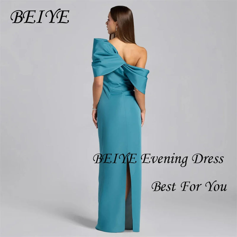 BEIYE Simple Blue Off The Shoulder Sheath Evening Dress | SAMAG