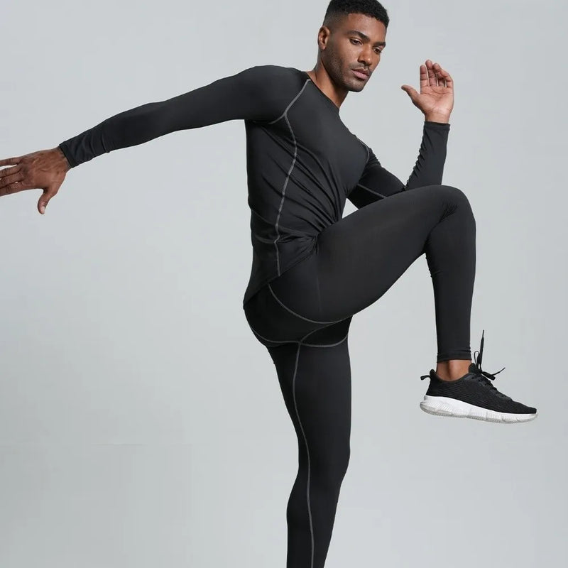 2PCS Set Quick-drying Men's Ski Thermal Underwear Tight-fitting Elastic Fleece Fitness Suit Comfortable Soft Tops Pants Set