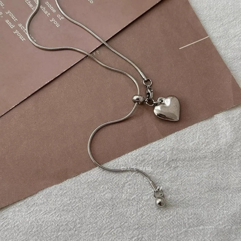 Stainless Steel Long Necklace with Heart Pendant Adjustable Chain Sweater Chain for Women Fashion Jewelry Accessories 2025