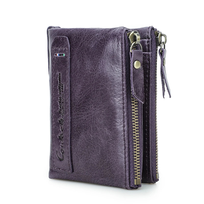 CONTACT'S Fashion Genuine Leather Women Wallet Bifold Card Holder Coin Purse Small Women's Purse Money Clip Men Pocket Wallets
